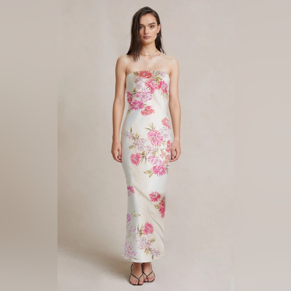 Bec & Bridge Tropic Fauna Strapless Dress Flower Print Gown